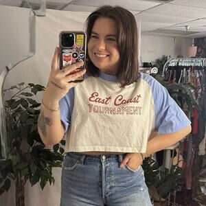 Daily Practice Anthropologie Cropped Baseball Tee Blue White Size XS